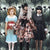 Image of 3 girls dressed in Halloween costumes, there is a Grady Twin, a Broken Doll and Wednesday Addams.