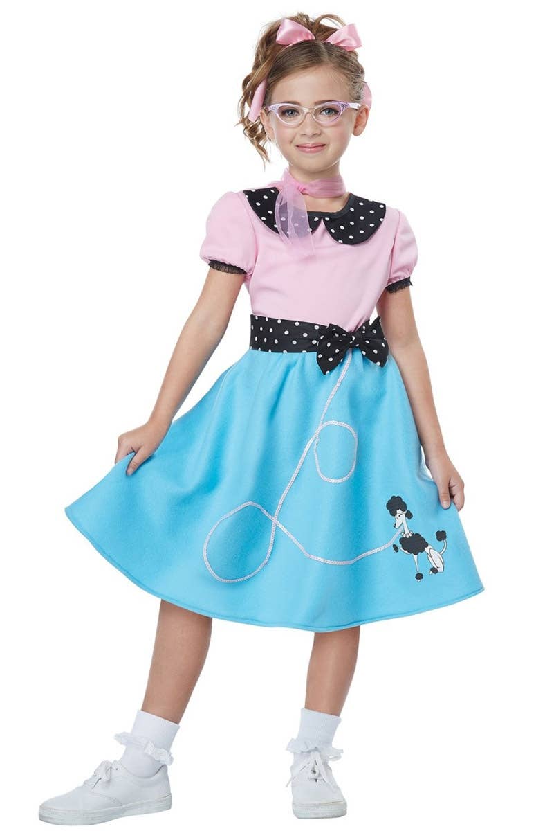 Pink and Blue 1950s Poodle Dress Costumes for Girls - Main Image