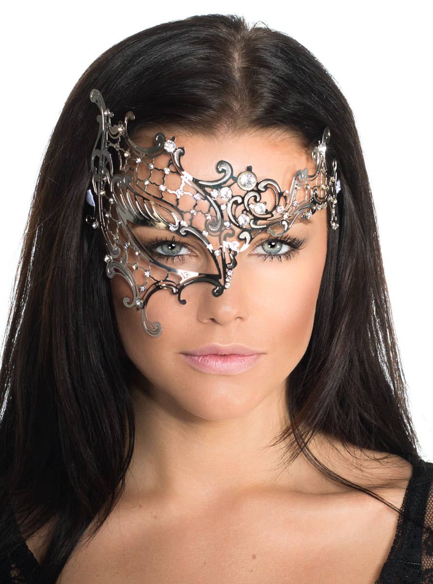 Silver Metal Over Eye Masquerade Mask for Women