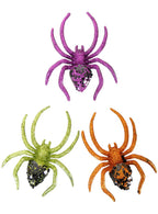 Image of Cute Purple Green and Orange Glitter Halloween Spiders