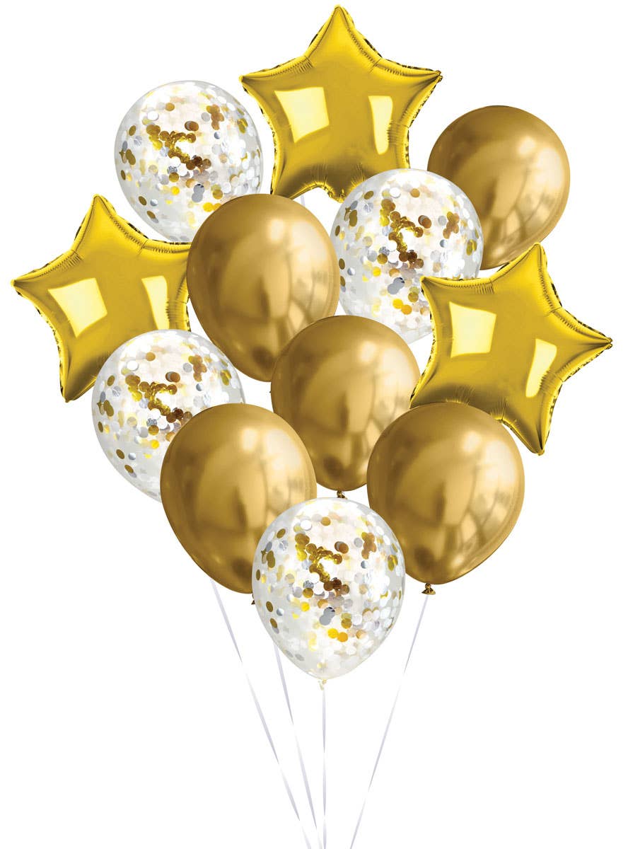 Image of Assorted Gold 12 Pack Balloons Set