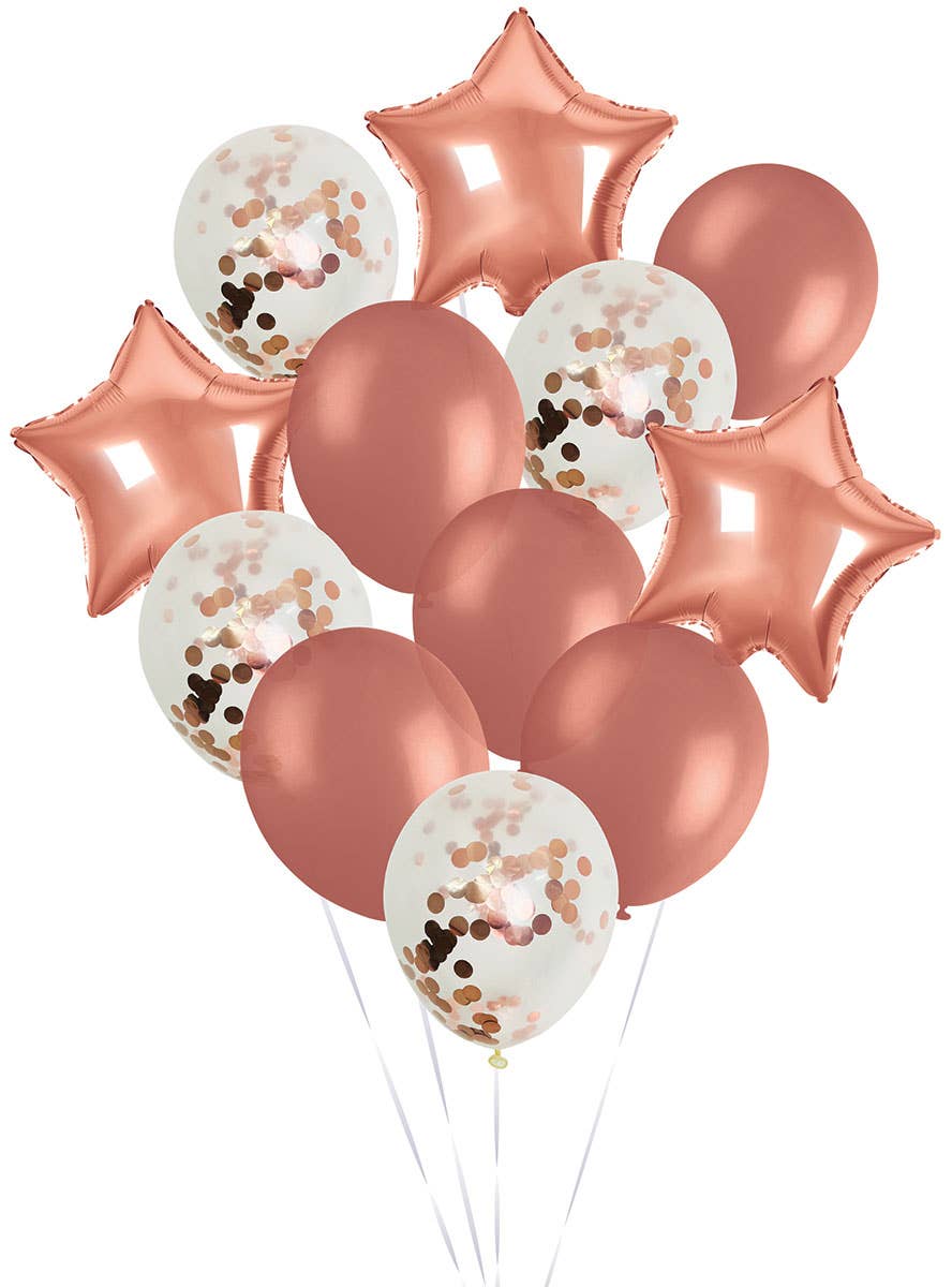 Image of Assorted Rose Gold 12 Pack Balloons Set