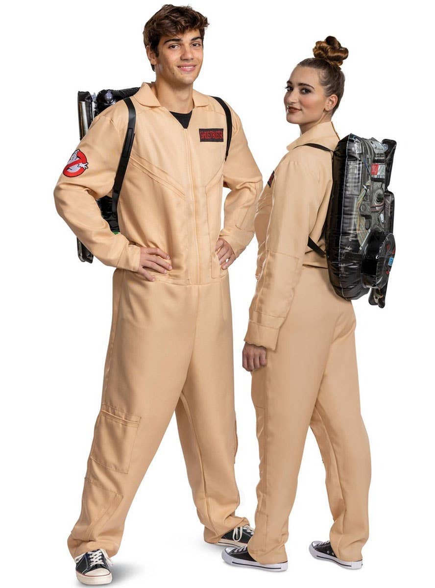 Image of Licensed 80s Ghostbuster Men's Plus Size Deluxe Jumpsuit Costume - Couples Image