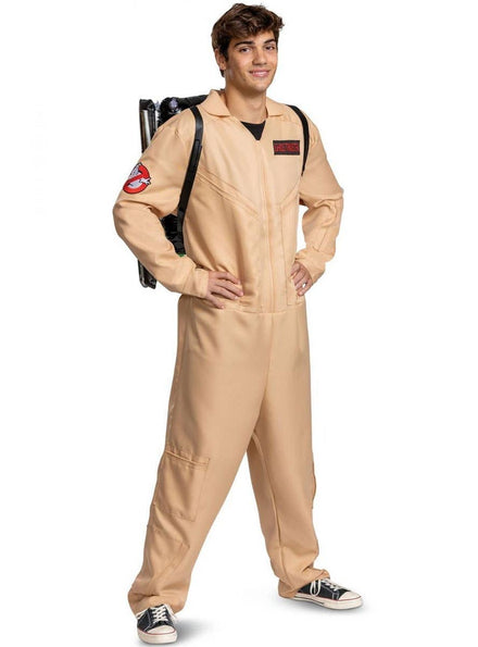 Image of Licensed 80s Ghostbuster Men's Plus Size Deluxe Jumpsuit Costume - Main Image