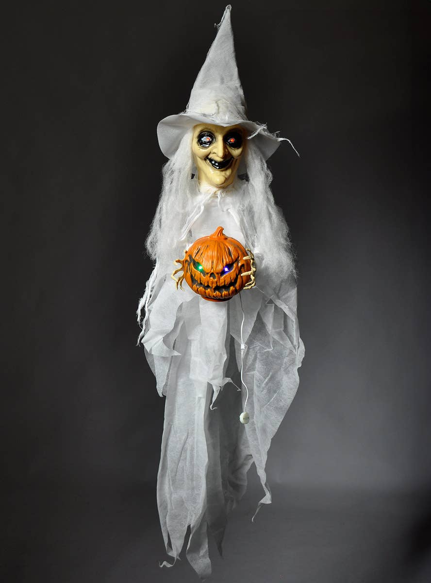 Image of Hanging White Light Up Witch Halloween Decoration - Alternate Image