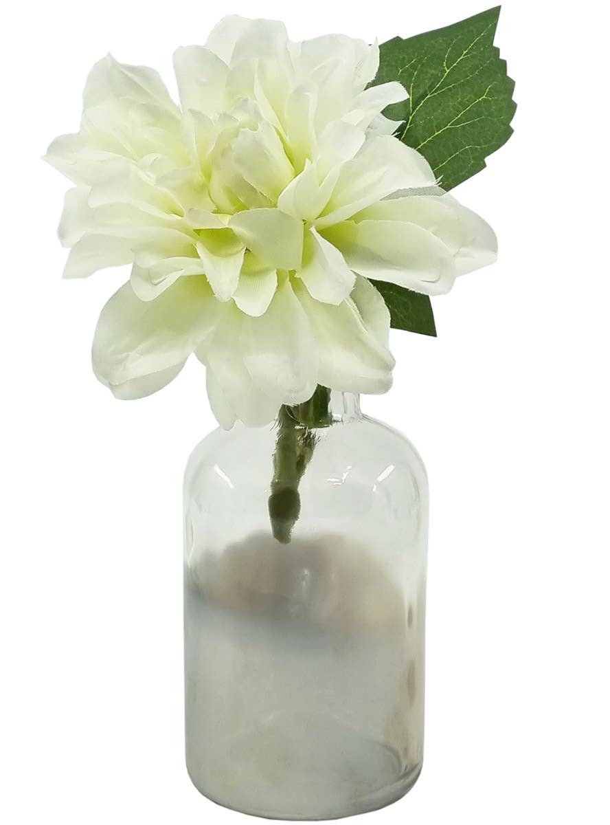 Image of Silver Shadowed 13cm Decorative Glass Bottle Vase - With Flower Image