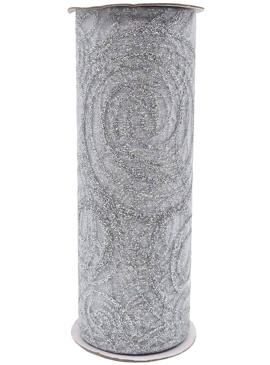 Image of Silver Glitter Swirl 15cm x 5m Mesh Ribbon