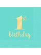 Image of 1st Birthday Boy Teal and Gold 16 Pack Beverage Napkins
