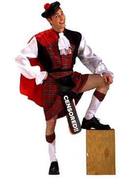 Men's Funny 'What's Under The Kilt" Naughty Red Tartan Scottish Costume - Alternative Image