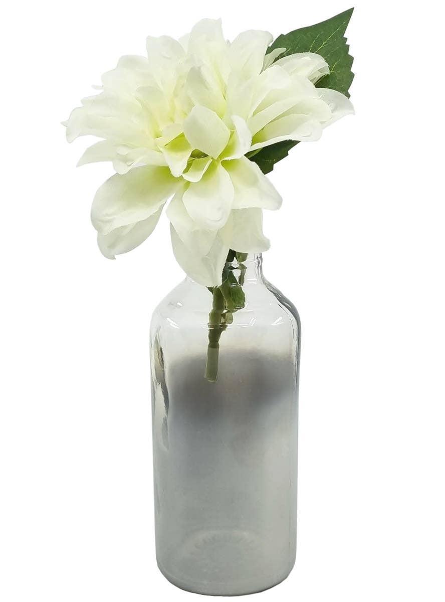 Image of Silver Shadowed 17cm Decorative Glass Bottle Vase - With Flower Image