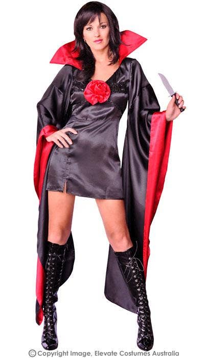 Oriental Black and Red Japanese Vampire Women's Halloween Costume - Main Image
