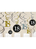 Image of 18th Birthday Black and Gold Spirals Hanging Decorations