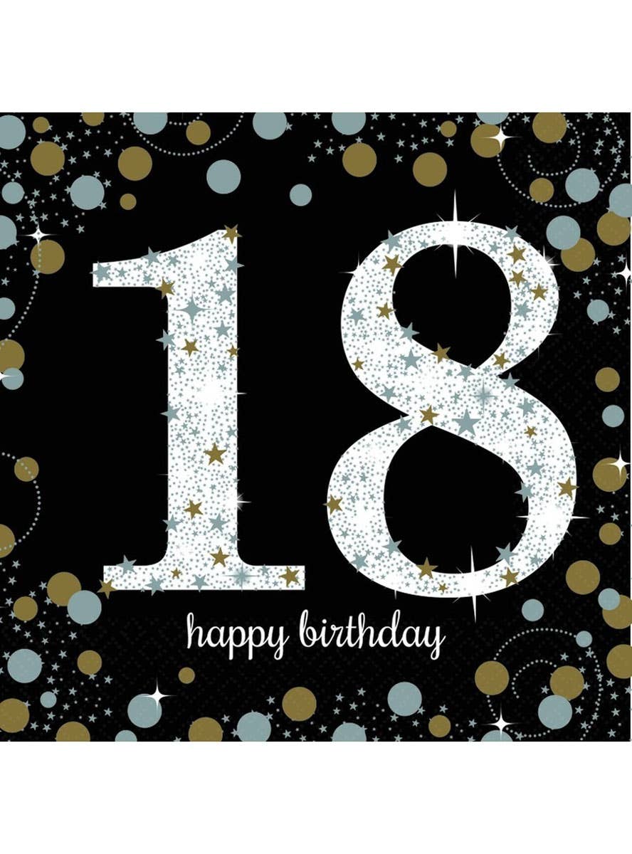 Image of 18th Birthday Black and Gold 16 Pack Lunch Napkins
