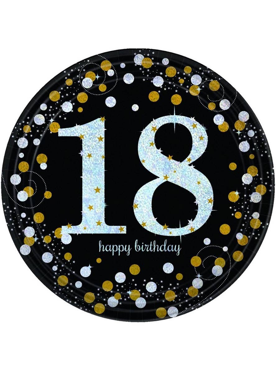 Image of 18th Birthday Black and Gold 8 Pack 23cm Paper Plates