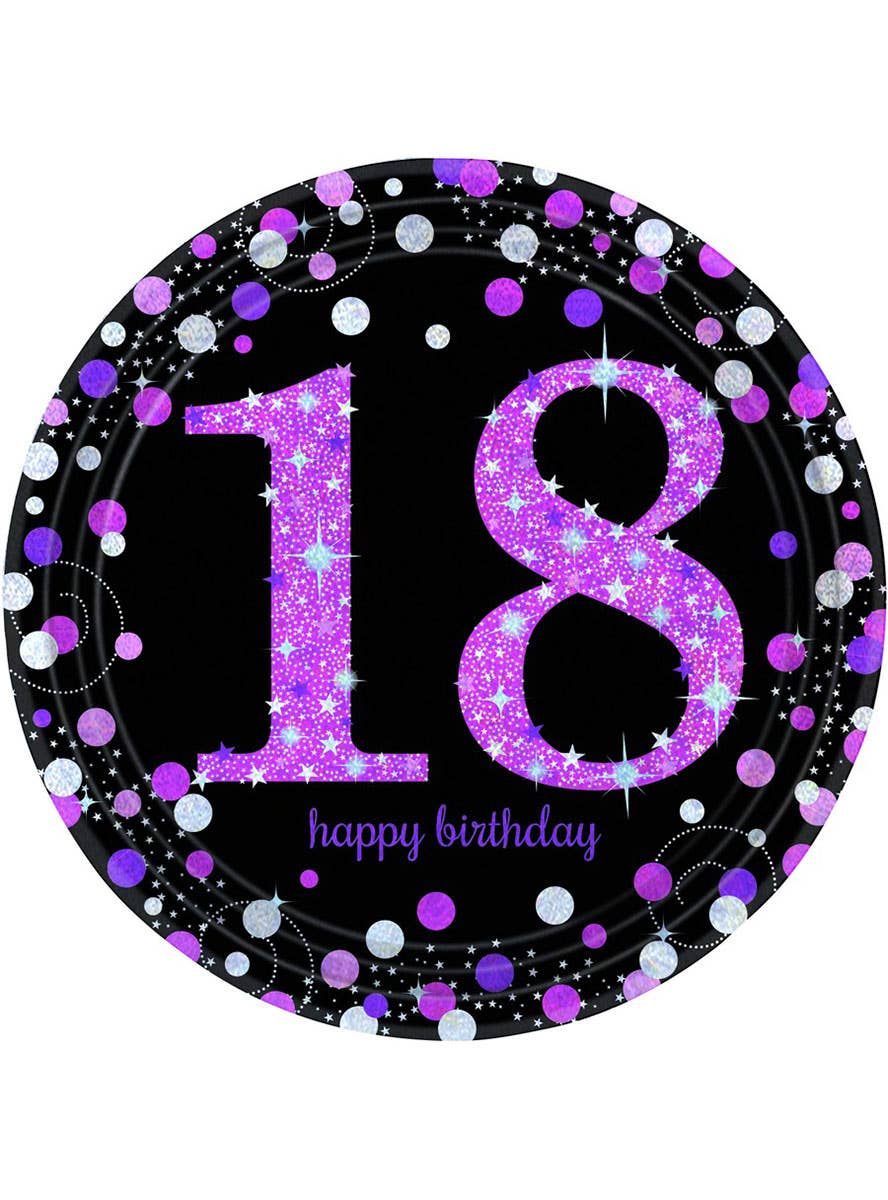 Image of 18th Birthday Pink and Black 8 Pack 23cm Paper Plates