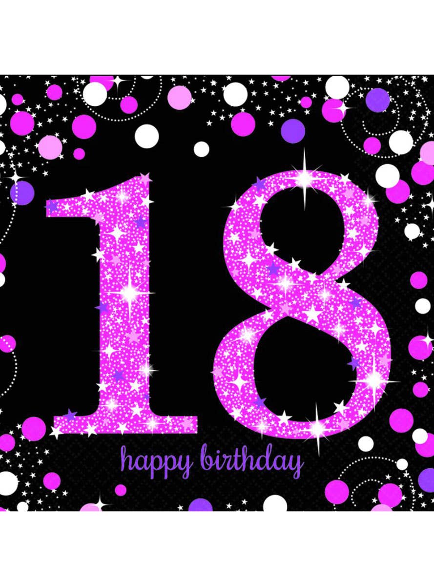 Image of 18th Birthday Pink and Black 16 Pack Lunch Napkins