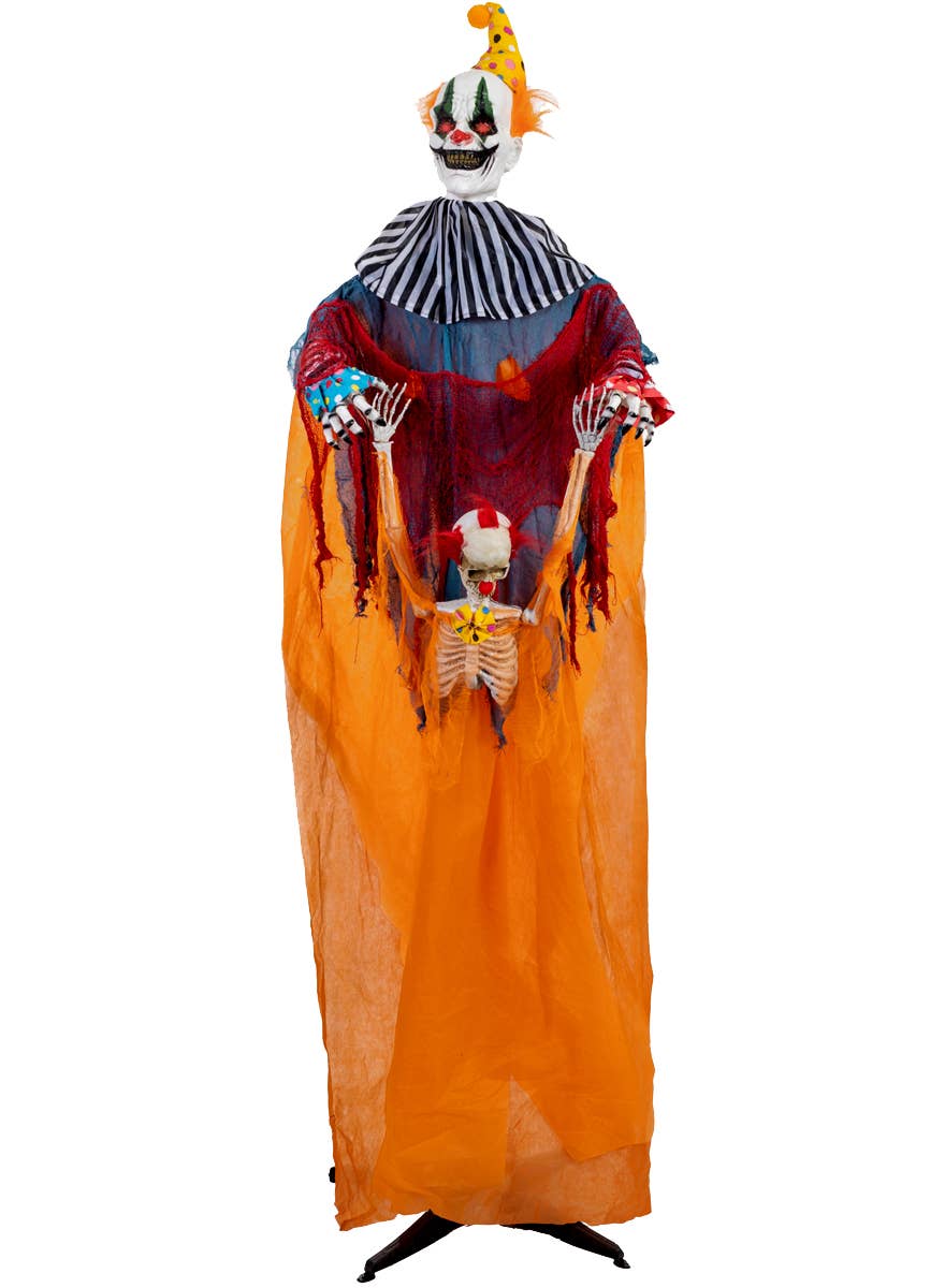 Animated Standing Orange Clown with Marionette Skeleton Halloween Decoration 