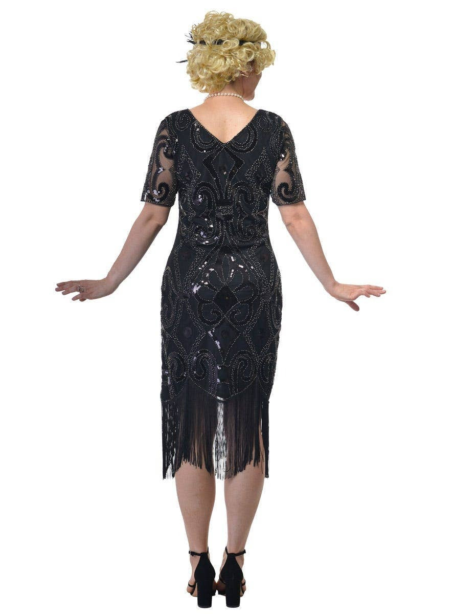 Image of womens black Gatsby flapper dress with black beads - Back Image