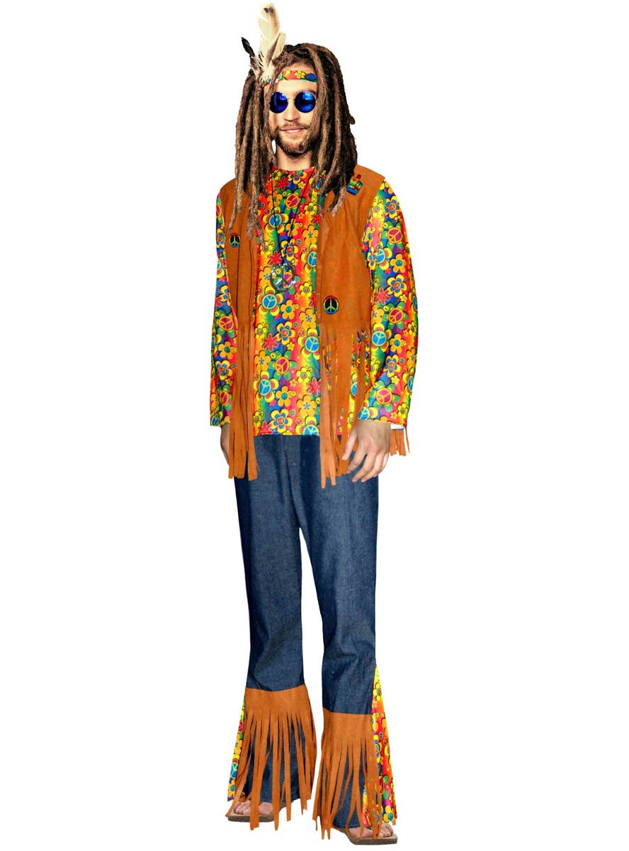 Men's Peace and Love 1970s Hippie Costume - Main Image