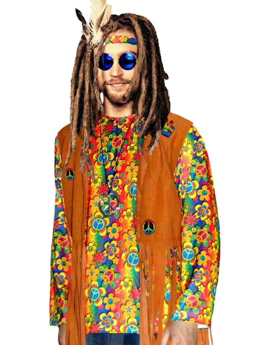 Men's Peace and Love 1970s Hippie Costume - Close Up Image