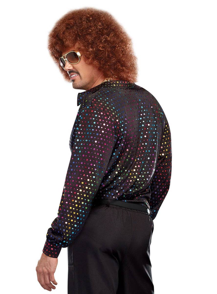 Holographic Rainbow Sequin Dots 1970's  Mens Plus Size Disco  Costume Shirt- Back Image