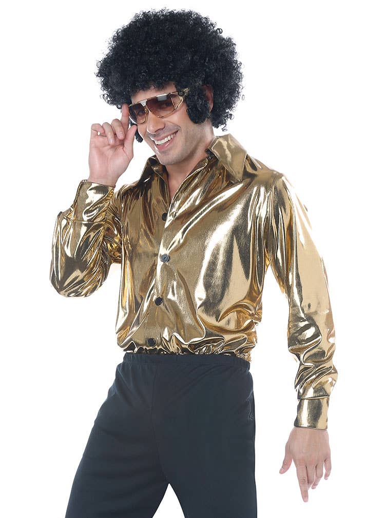 Men's  Metallic Gold 70s Disco King Costume - Alternative Image