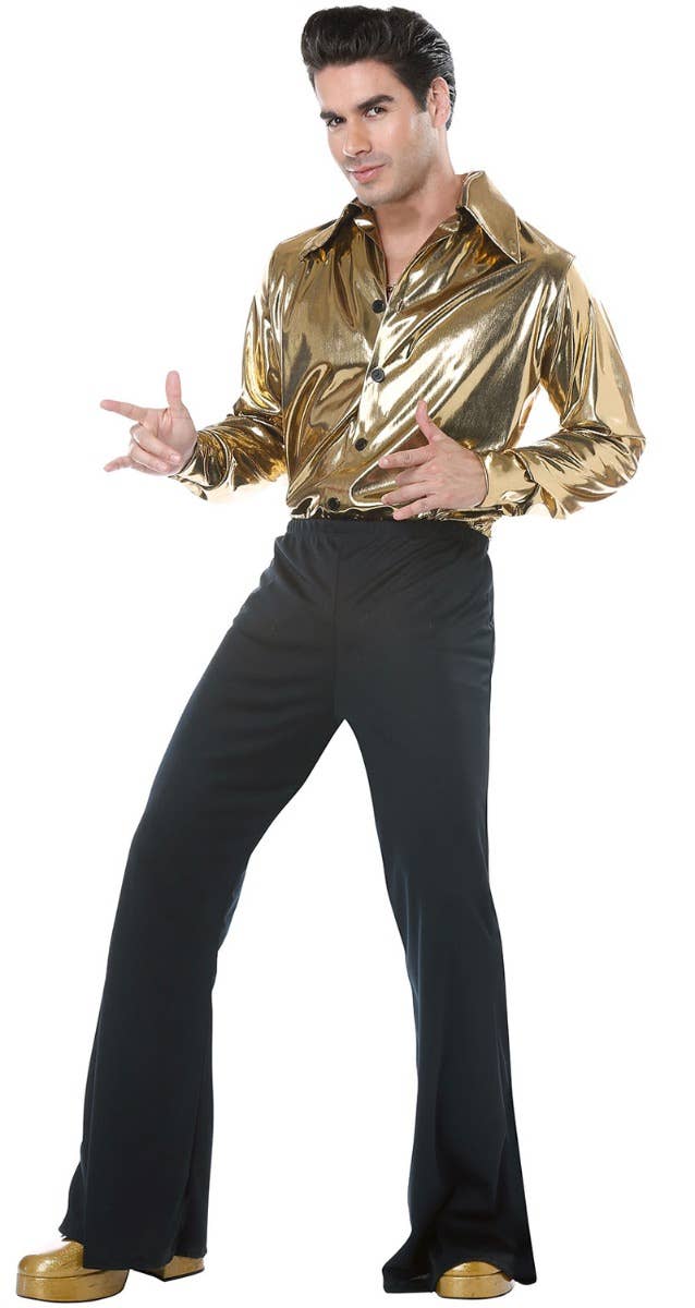 Men's  Metallic Gold 70s Disco King Costume - Front Image