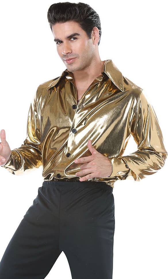 Men's  Metallic Gold 70s Disco King Costume - Zoom Image