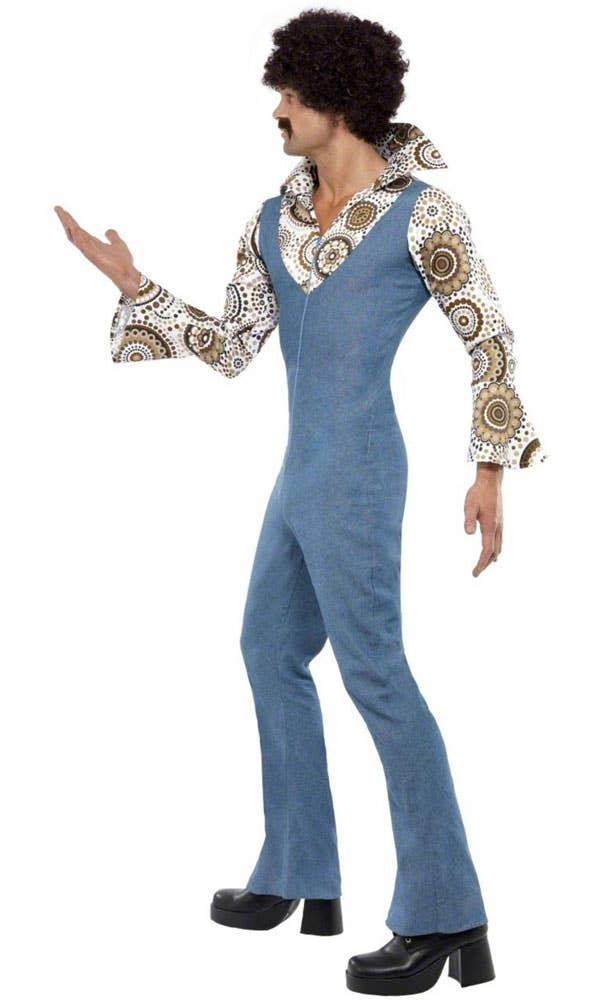 Groovy 70's Blue Denim Style Mens Disco Costume - Side Image