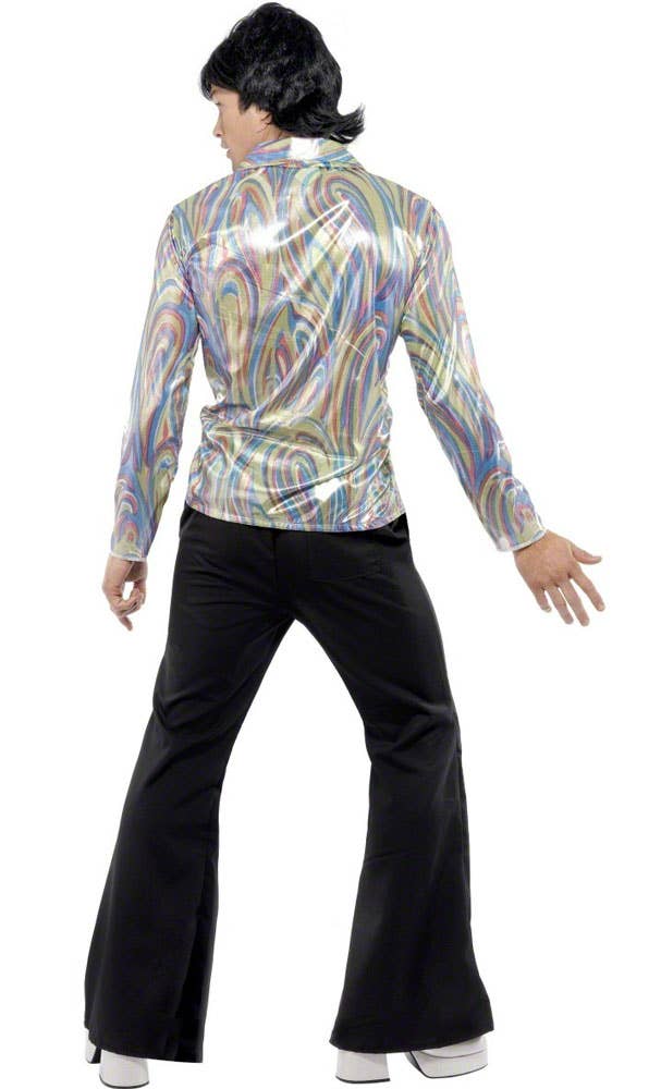 70s Metallic Rainbow Ruffled Disco Mens Costume Shirt - Back Image