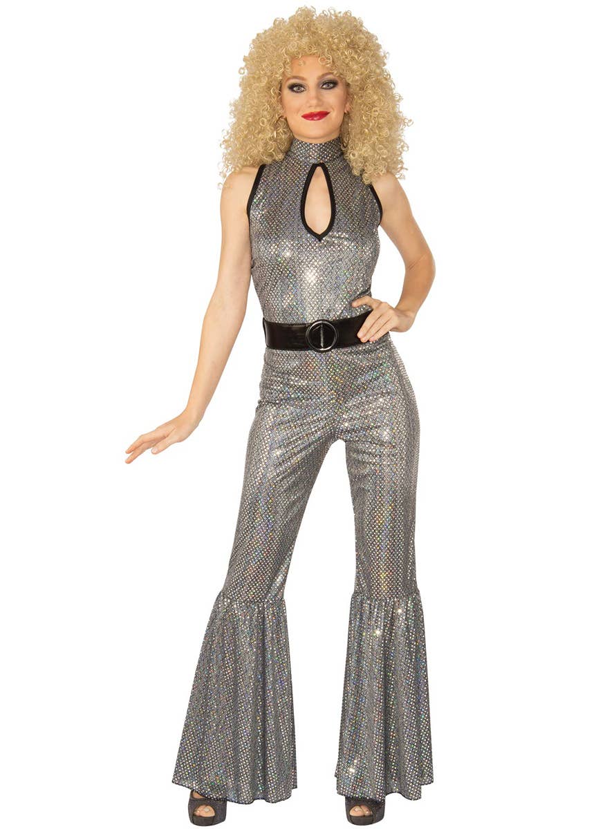 70's Silver Holographic Disco Diva  Costume Jumpsuit for Women