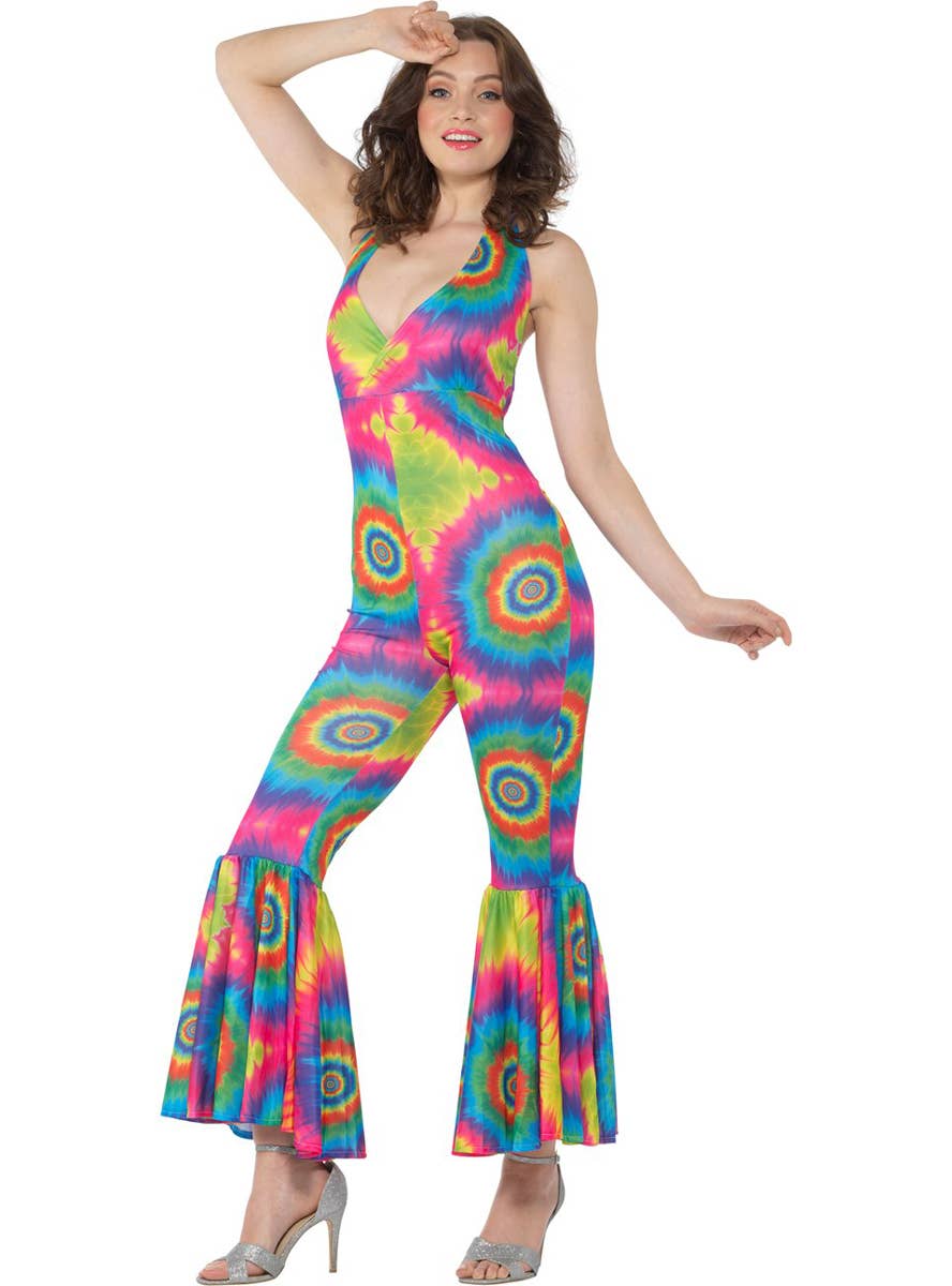 70s Tye Dye Hippie Disco Costume Jumpsuit - Front Image