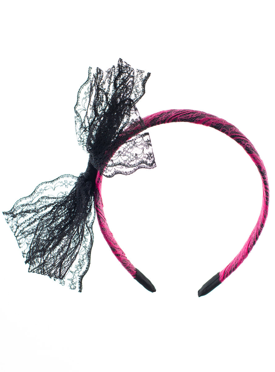 Hot Pink 80s Bow Headband | 1980s Costume Accessories