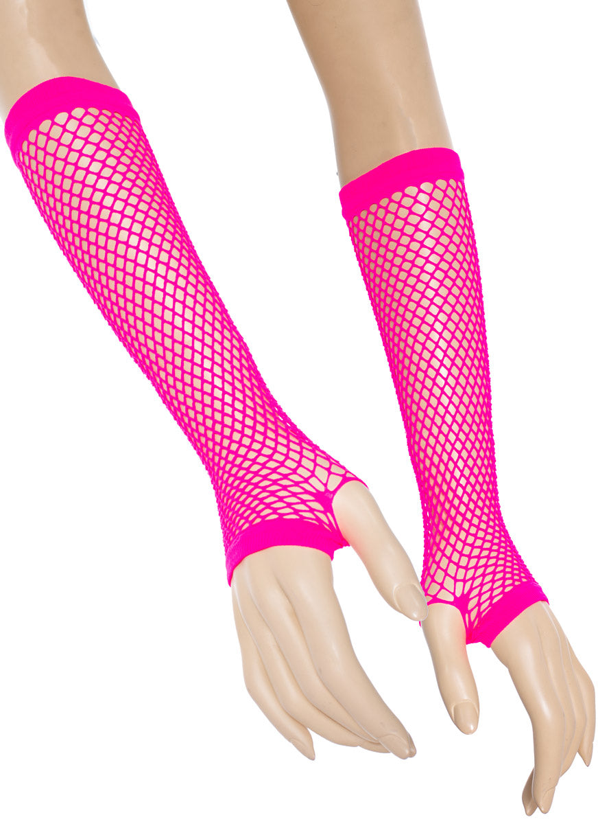 Main image of Hot Pink Adults Long Fishnet Costume Gloves