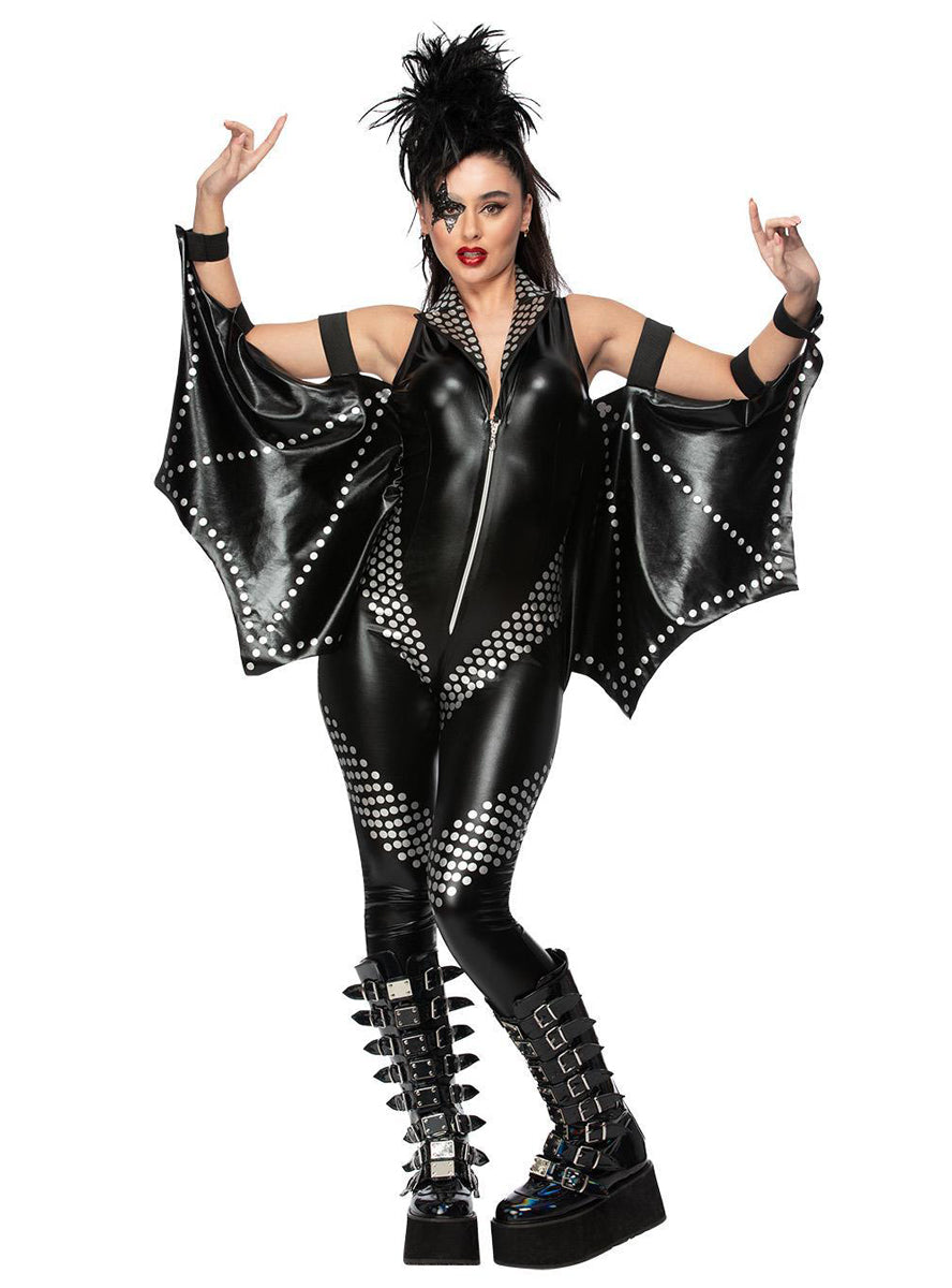 80s Rockstar Plus Size Womens Sexy KISS Jumpsuit Costume - Main Image