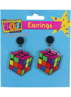 Colourful Rubik's Cube 1980s Costume Earrings - Main image