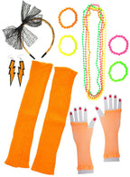 Neon Orange 12 Piece 1980s Costume Accessory Set - Main Image