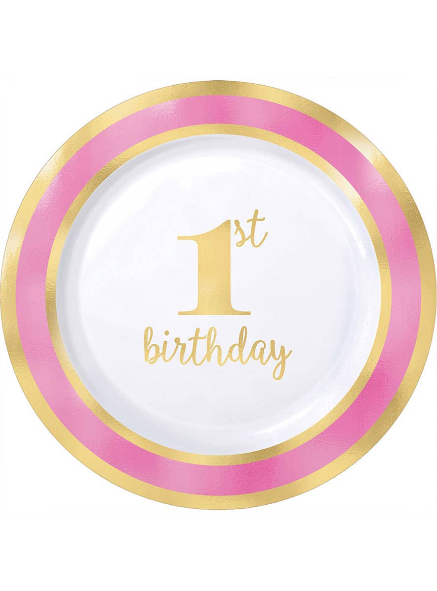 Image of 1st Birthday Girl Pink and Gold 8 Pack Plastic Plates