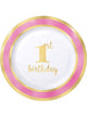 Image of 1st Birthday Girl Pink and Gold 8 Pack Plastic Plates