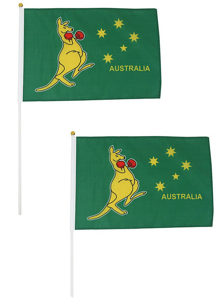 Green Boxing Kangaroo 2 Pack Of Australia Day Flags - Main Image