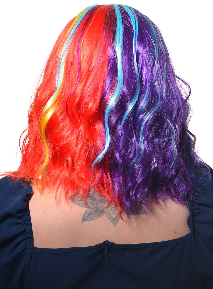 Image of Bright Rainbow Women's Wavy Mid Length Costume Wig - Back View