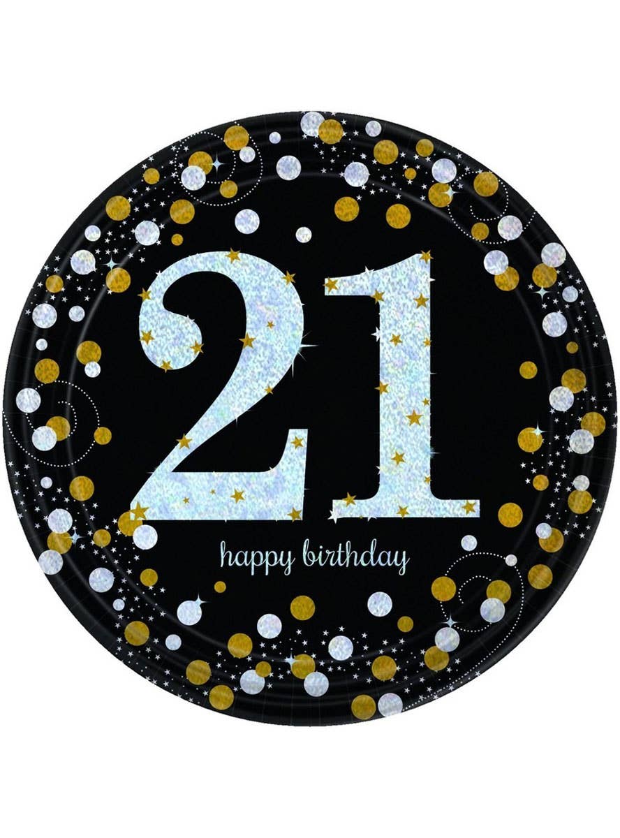 Image of 21st Birthday Black and Gold 23cm 8 Pack Paper Plates