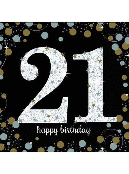 Image of 21st Birthday Black and Gold 16 Pack Lunch Napkins