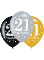 Image of 21st Birthday Black and Gold 6 Pack Party Balloons