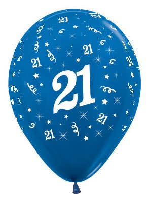 Image of 21st Birthday Metallic Blue 25 Pack Party Balloons