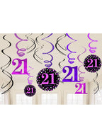 Image of 21st Birthday Pink and Black Hanging Spirals Decoration