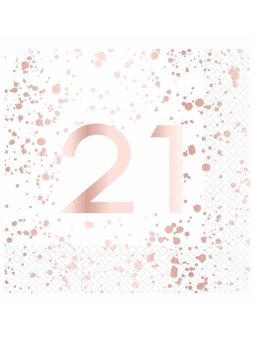 Image of 21st Birthday Rose Gold and White 16 Pack Lunch Napkins