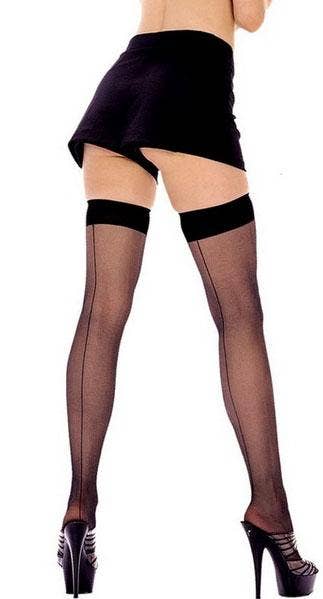 Women's Seer Black Thigh High Stockings - Back Image