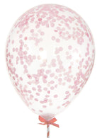 Image of Peach Pink 5 Pack 25cm Confetti Latex Balloons With Sticks
