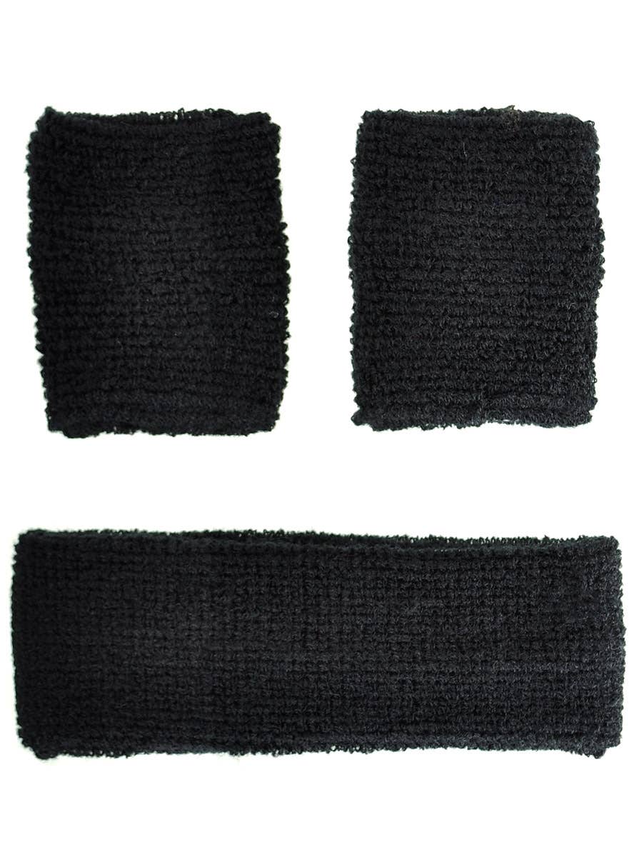 Sporty Black Wrist and Head Sweatbands Set